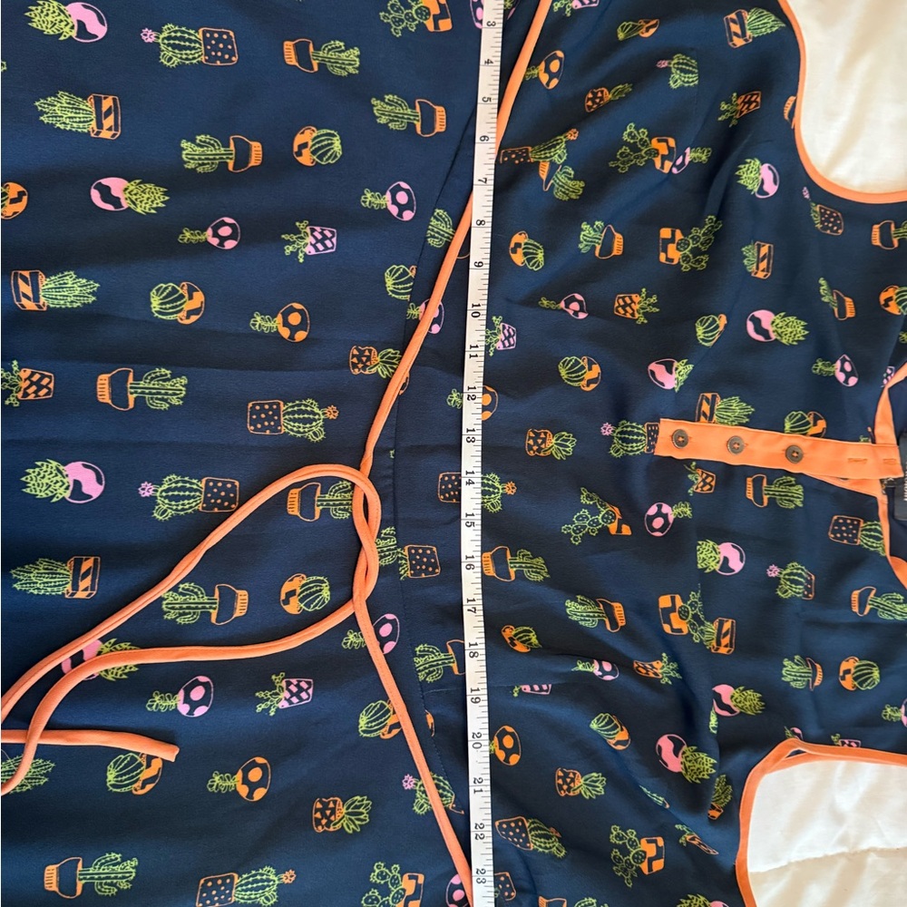 ModCloth Navy Midi Dress with Neon Orange Trim and Cactus Print - Picture 4 of 5